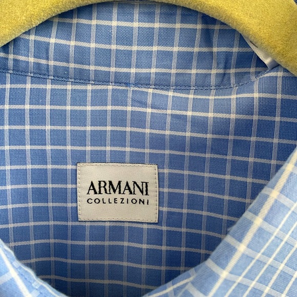 Armani Collezioni Light Blue Checkered Dress Shirt - Picture 2 of 4